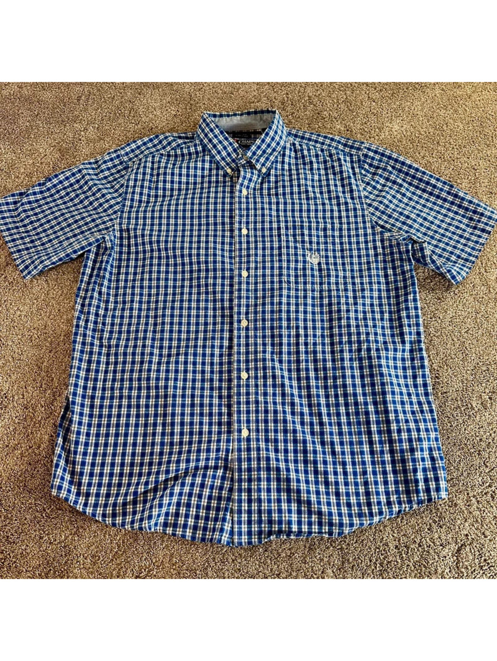 Chaps short-sleeve button-up shirt classic blue-and-white check XL